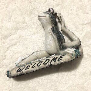 'Welcome' Yoga Frog + Butterflies Garden Statue